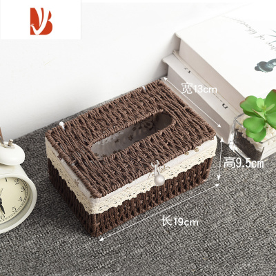 三维工匠创意手工编织抽纸盒欧式家用纸巾盒桌面简约纸巾收纳盒客厅纸抽盒 编织纸巾盒(棕色可装抽纸)