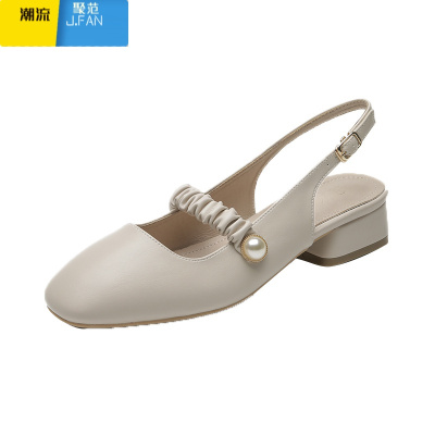 聚范粗跟凉鞋女2021年夏季新款包头仙女风搭配裙子中跟一字带玛丽珍鞋休闲鞋杏色拍下备注平时所穿尺码或联系客服