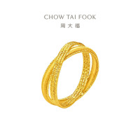 周大福 流金岁月系列环环相扣双环足金黄金戒指女(工费:320计价)F234435七夕礼物