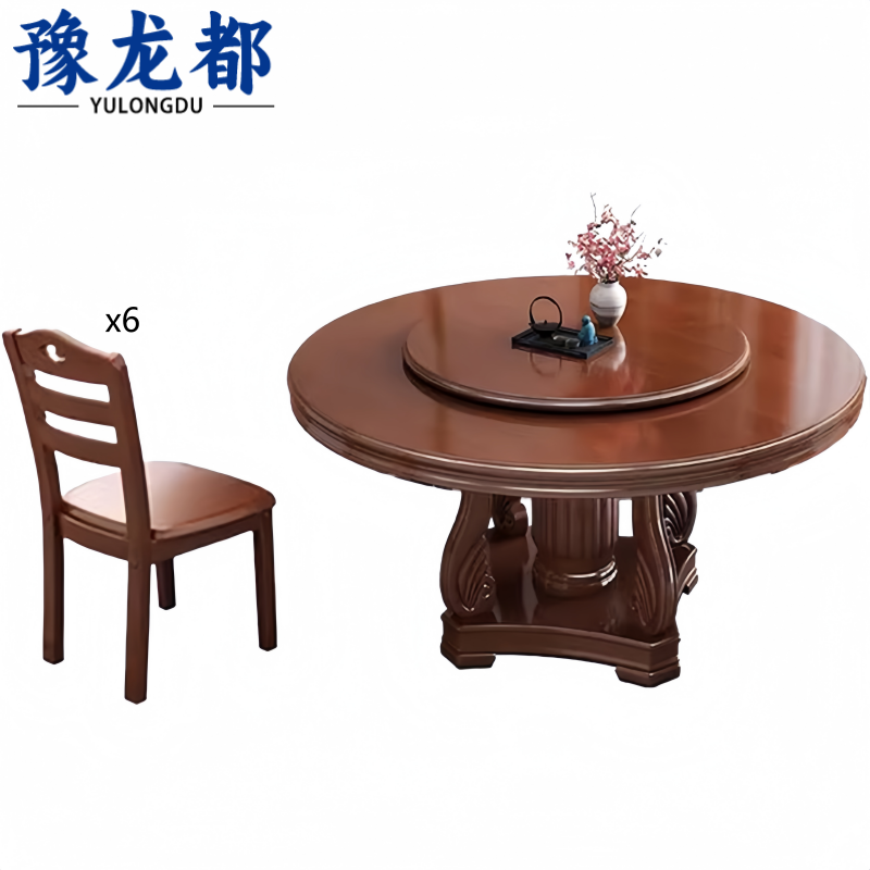 豫龙都 转盘餐桌 一桌六椅 套