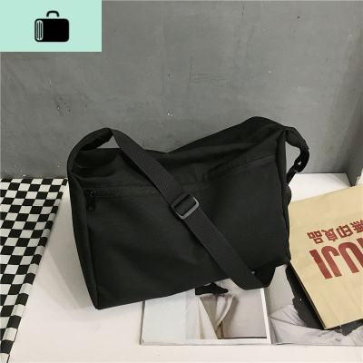 防水帆布包女斜挎包百搭ins风日系简约大容量学生上课单肩包布袋NEW LAKE 黑色