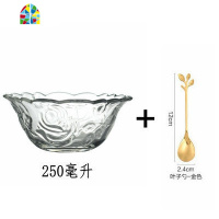 日式金边燕窝碗甜品碗玻璃银耳碗花边小碗水晶碗糖水碗沙拉碗 FENGHOU 250毫升碗+黑金色树叶勺送方形烫金垫