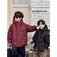 童酷儿童冬款湖州织里童装纯色连帽保暖加厚男童冲锋衣外套潮