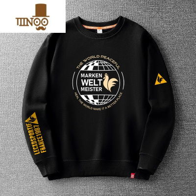 YANXU公鸡秋季卫衣男加绒加厚保暖宽松大码套头潮流圆领长袖衫上衣