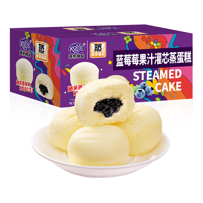 港荣Kong WENG 蓝莓果汁灌芯蒸蛋糕 480g味箱装健康低脂手工制作