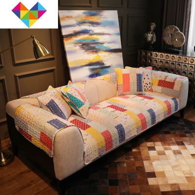 沙发垫套子四季通用棉坐垫家用防滑包罩巾定制定做花漾110*240cm御蓝锦