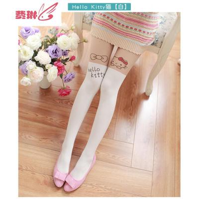 萌Kitty猫可爱白色丝袜假高筒猫咪肉垫猫爪打底连裤袜拼接丝袜女费琳