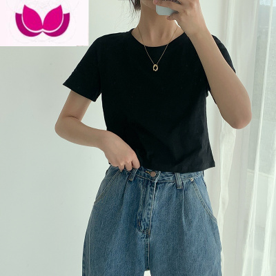 七斓白色短款t恤女夏季黑色短袖白t修身设计感小众灰色上衣ins潮