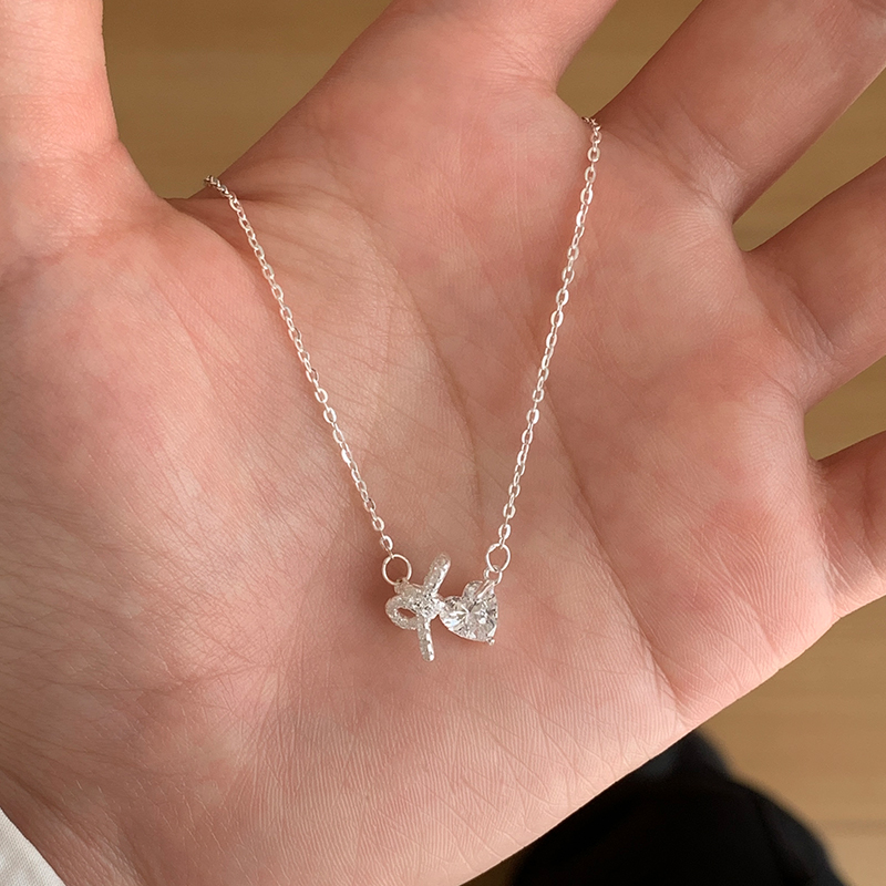 纯银超闪蝴蝶结爱心项链配裙子轻奢高级感气质大气精致锁骨链送女朋友老婆情人节七夕生日礼物