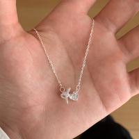 纯银超闪蝴蝶结爱心项链配裙子轻奢高级感气质大气精致锁骨链送女朋友老婆情人节七夕生日礼物