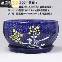 三维工匠28厘米陶瓷花盆特大号植物盆栽花盆君子兰花大花盆陶瓷带托盘 QF-1700[黄雀] 外直径约19cm花盆容器