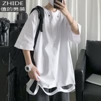 SUNTEK设计感上衣男宽松网红超火破洞短袖t恤潮流百搭休闲夏季新款衣服夹克