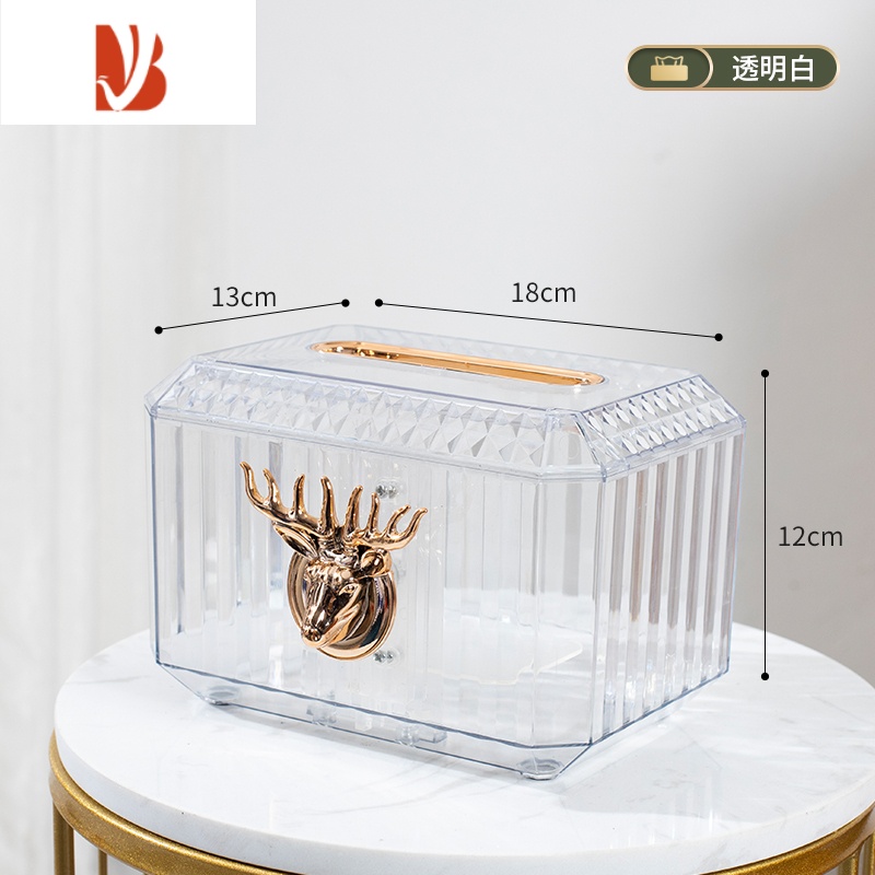 三维工匠创意家用客厅纸巾盒轻奢茶几抽纸盒简约桌面摆件塑料纸巾盒 透明-纯净白