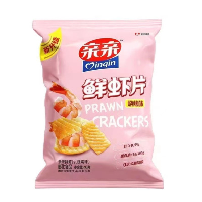 亲亲鲜虾片(烧烤味)40g*12袋原味膨化食品袋装休闲小零食