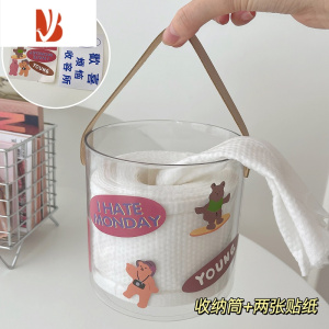 三维工匠送贴纸~透明可视带盖防水纸巾盒可壁挂卫生间厕所收纳桶卷纸筒盒 透明手提桶+贴纸2张