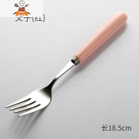 网红不锈钢西餐餐具牛排刀叉勺子套装家用陶瓷柄甜品勺筷子主餐刀 敬平 粉色 (大)主餐叉