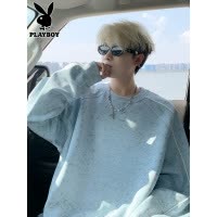 花花公子扎染卫衣男士春秋季美式宽松落肩袖上衣男生圆领长袖t恤