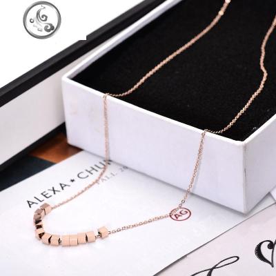 日韩版立体小方块锁骨链 项链女短款百搭玫瑰金钛钢配饰品 防褪色 JiMi