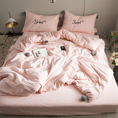 简约水洗棉全棉四件套1.8m床上用品少女心公主风床单被子被套ins