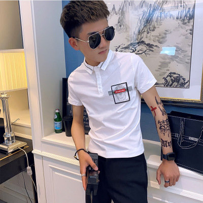 梵克公牛精神小伙聚氨酯弹性纤维(氨纶)短袖T恤男半袖修身翻领体恤衫青少年POLO衫上衣服商务休闲白色M
