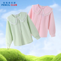 [1件3折]铅笔俱乐部童装2025春装新款女童衬衫儿童格子上衣中大童翻领衬衣