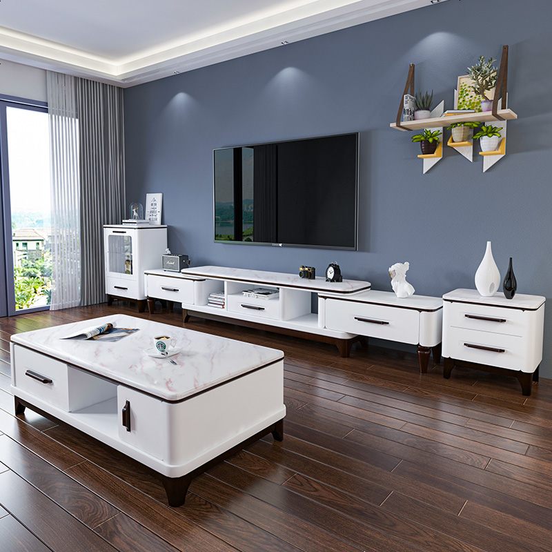 可伸缩大理石茶几电视柜组合现代简约小户型洞石北欧家具套装地柜