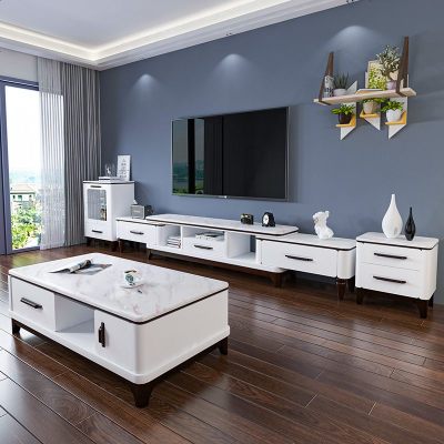 可伸缩大理石茶几电视柜组合现代简约小户型洞石北欧家具套装地柜
