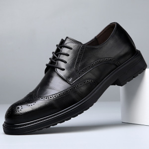 秋季新款男士商务正装皮鞋真皮内增高英伦休闲男鞋布洛克韩版结婚
