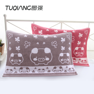 图强2条纯棉枕巾加厚一对加大枕头巾柔软舒适全棉情侣枕巾