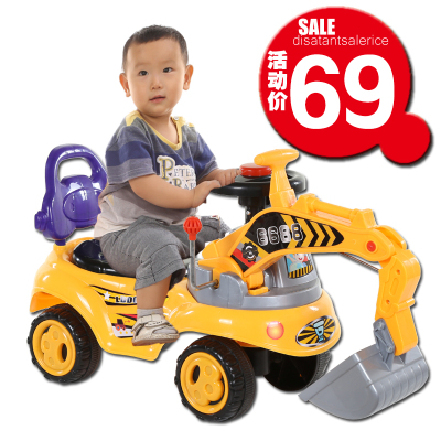 儿童玩具挖掘机可坐可骑宝宝大号挖机古达音乐工程学步车男孩挖土机升级黄-带音乐-带灯光