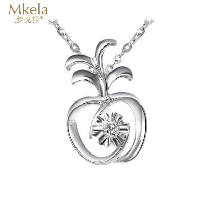 梦克拉 18K金钻石吊坠女 单钻吊坠 简约 k金钻石挂坠 女款项坠 苹果爱恋