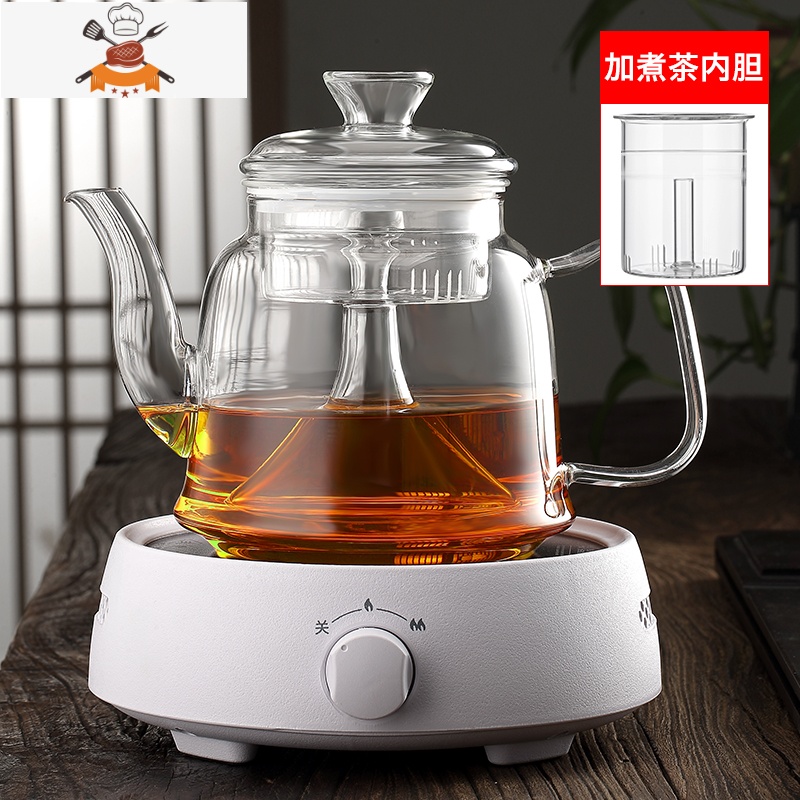 蒸茶壶玻璃蒸汽煮茶器家用茶具套装电陶炉煮茶壶烧水壶煮茶炉 B款蒸茶壶(双内胆)加电陶炉送4杯 敬平
