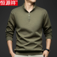 恒源祥卫衣男秋装新款半拉炼立领体恤中年宽松休闲打底长袖t恤男