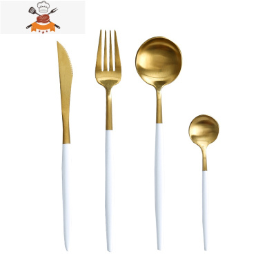 304不锈钢刀叉勺筷网红ins风西餐餐具套装情侣四件套家用牛排刀叉 敬平 白金(2勺叉刀)4件套