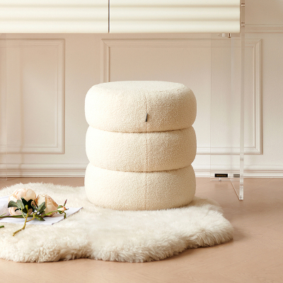 全友家居现代简约梳妆凳门口入户换鞋凳卧室圆形凳子坐墩软包