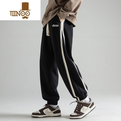 YANXU条纹裤子男新款夏季美式潮牌休闲长裤宽松束脚运动卫裤