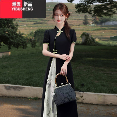 YIBUSHENG2024高级时尚修身长裙季设计款新中式气质复古国风连衣裙1126
