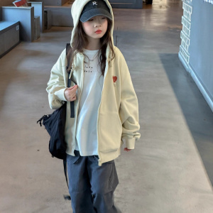 女童卫衣外套春秋新款女孩大童洋气上衣儿童秋装连帽开衫衣服