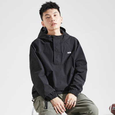[3件8.5折135.9元,叠加优惠券]唐狮春秋季新款梭织拉链连帽卫衣男士宽松半开胸黑色外套潮
