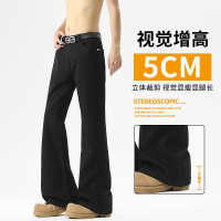 视觉增高5CM微喇牛仔裤男黑色修身显瘦垂感复古喇叭裤潮男新塘