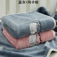 2条毛巾 吸水不毛比纯棉柔软女情侣面巾洗脸家用擦头速干发 三维工匠 [卡通图案]蓝灰+烟雨灰-尺寸长74x干发帽/干发巾