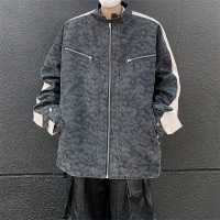 春秋季新款长袖垫肩立领机车夹克情侣款美式复古夹克潮流男装外套