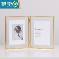 敬平欧式摆台相框折叠连体双面透明6寸7寸8寸10寸金属照片框玻璃摆件 金色竖款 A4[亚克力面]