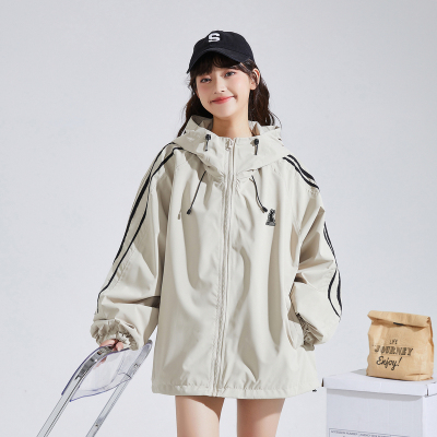 [2件8.8折]防水唐狮新款连帽工装外套女春秋冲锋少年上衣户外运动