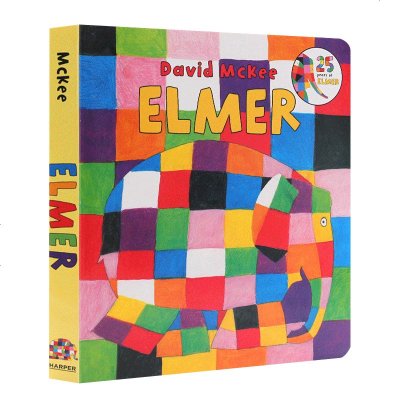 花格子大象艾玛英文原版Elmer吴敏兰绘本123纸板书英文版育儿启蒙2-6岁阅读图画书可爱动物互帮互助童