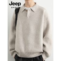 JEEP SPIRIT翻领毛衣男士秋季潮牌宽松休闲纯色绵羊毛针织衫男款