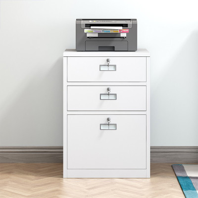域赢矮柜钢制办公柜活动柜资料档案柜桌下柜床头柜储物柜三抽柜白色