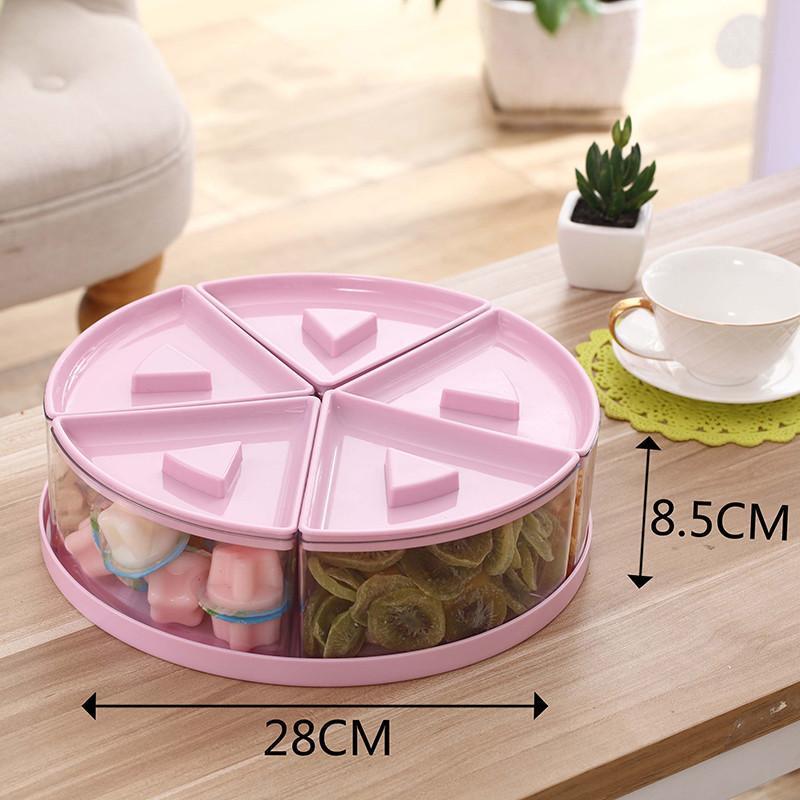 现代家用零食干果盘小麦分格带盖糖果盒创意水果盘塑料客厅干果盒-五彩缤纷 粉