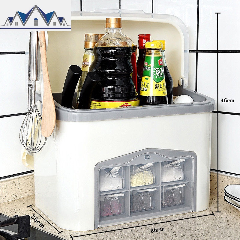 厨房用品调料收纳盒带盖置物架调味罐瓶套装多功能整理架家用大全 三维工匠