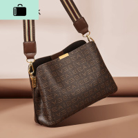 包包女2020新款潮欧美时尚宽肩带水桶包大容量女简约百搭单肩斜挎NEW LAKE 咖色女斜挎包